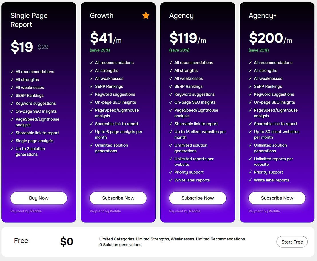 Pricing screenshot