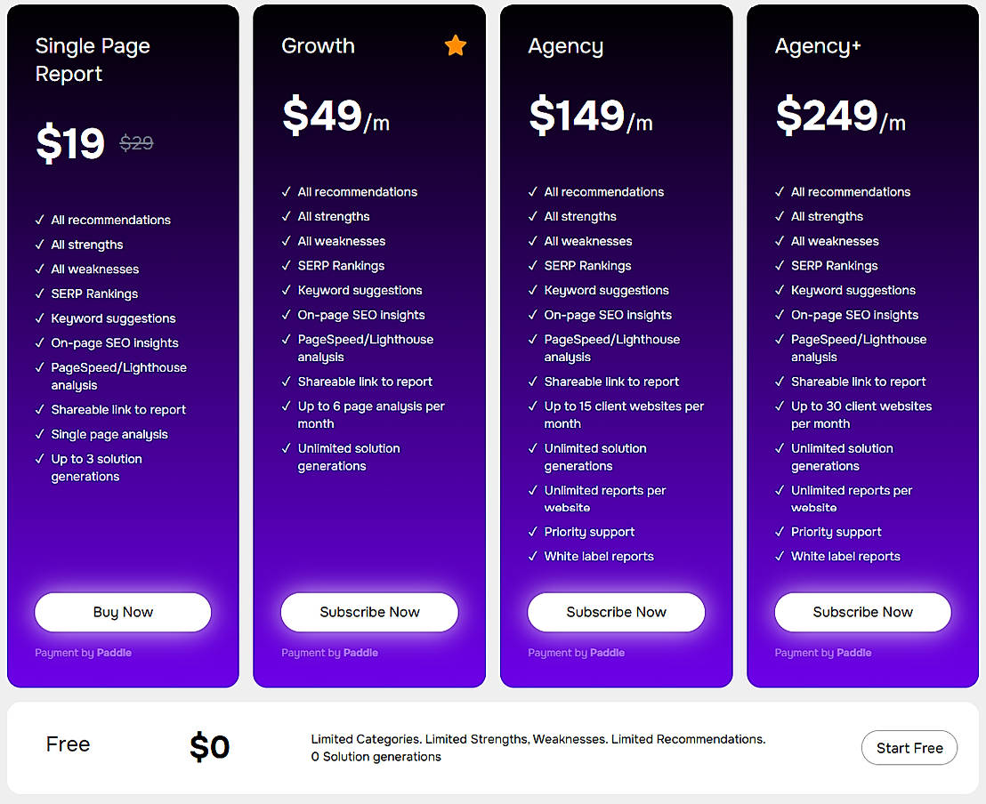 Pricing screenshot