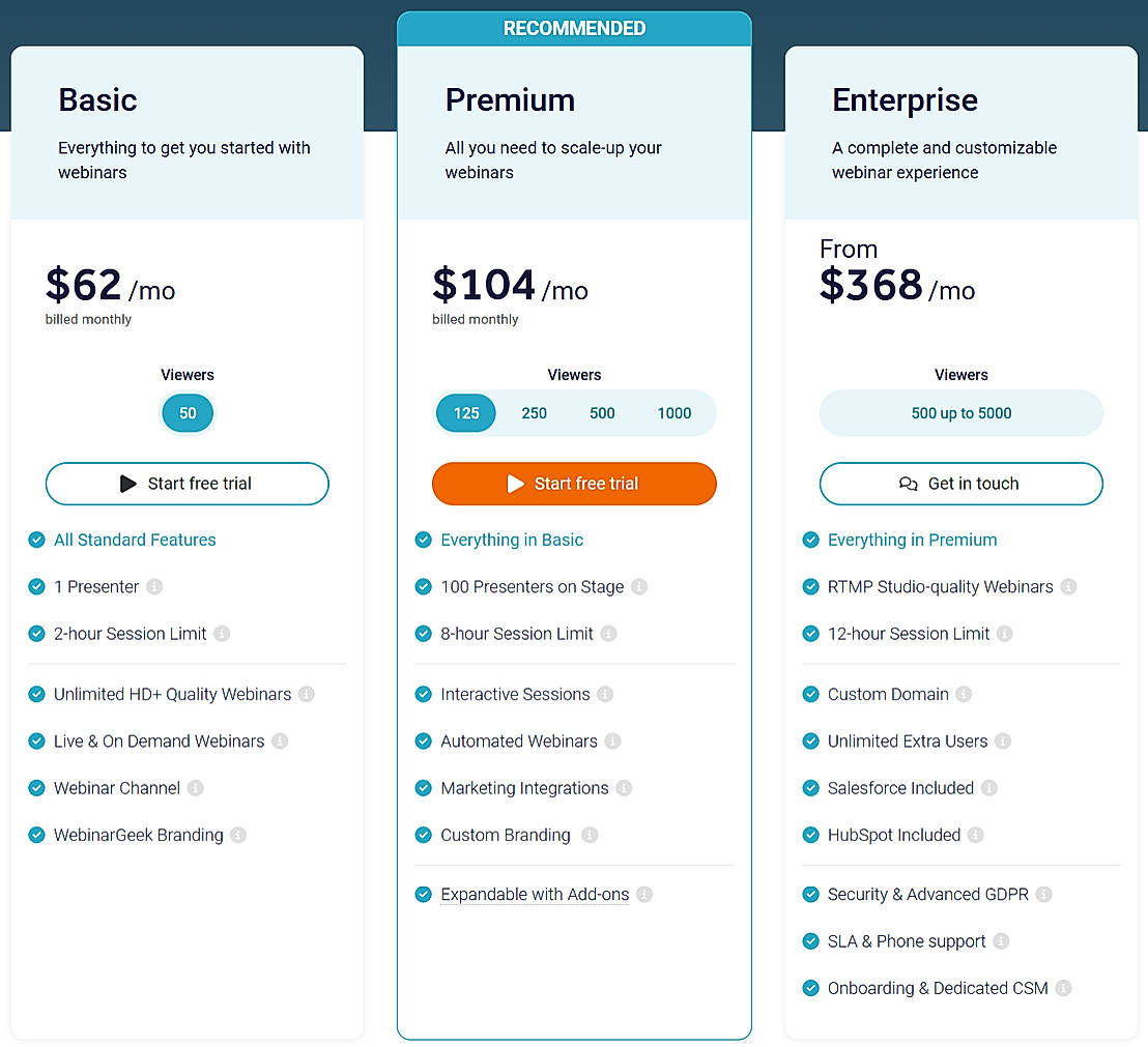 Pricing screenshot