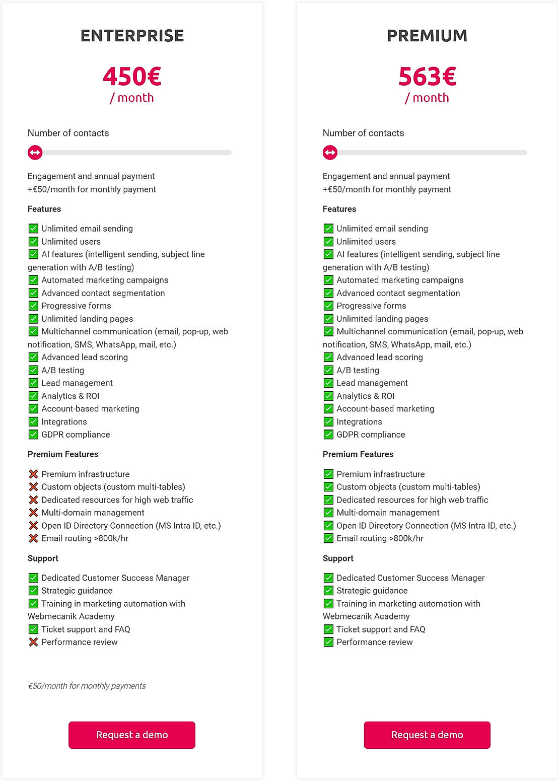 Pricing screenshot