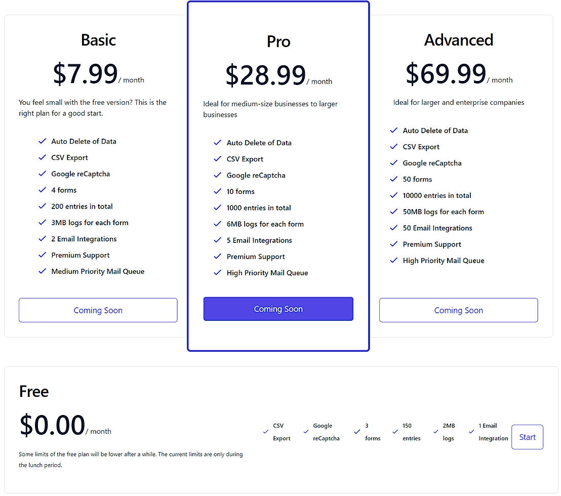 Pricing screenshot