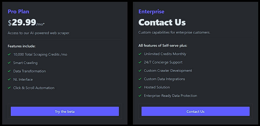 Pricing screenshot