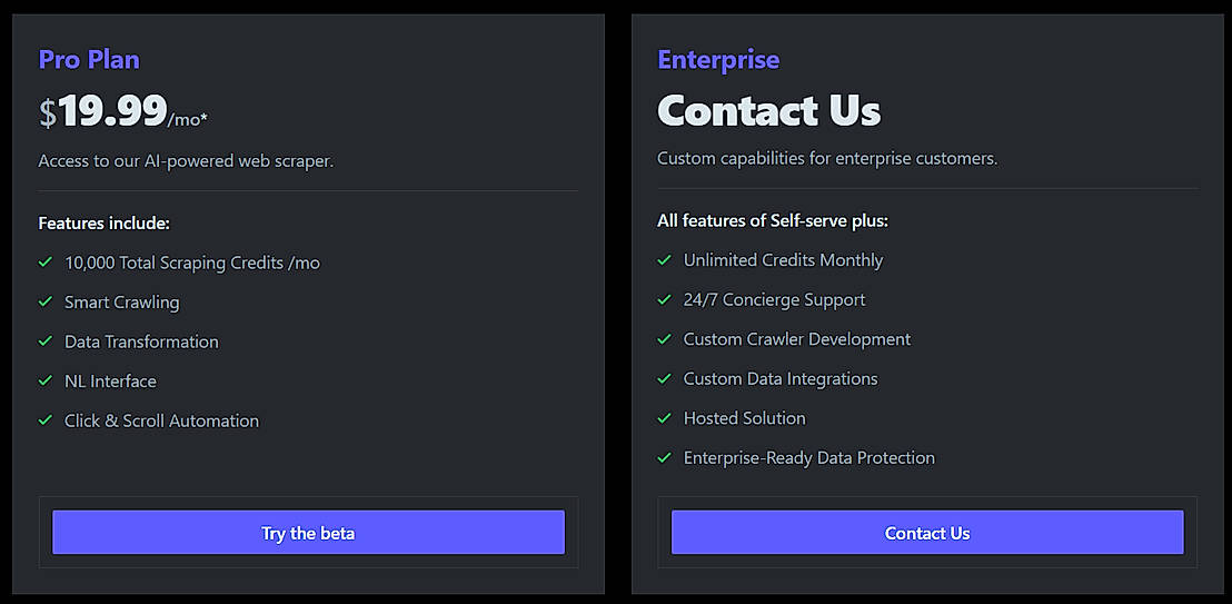 Pricing screenshot