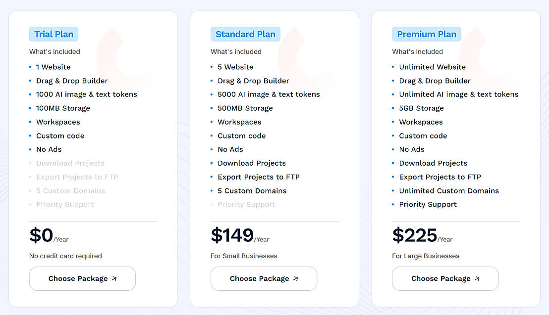 Pricing screenshot
