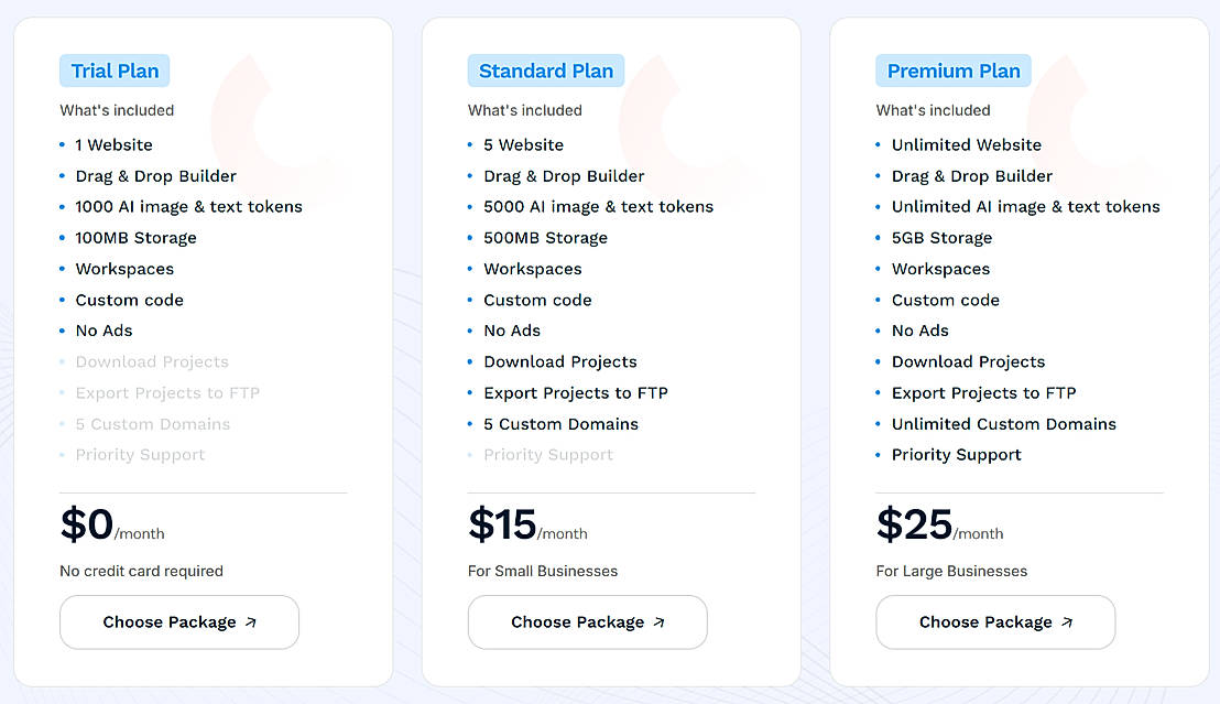 Pricing screenshot