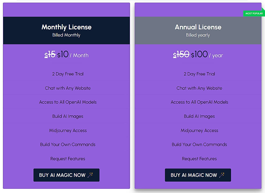 Pricing screenshot