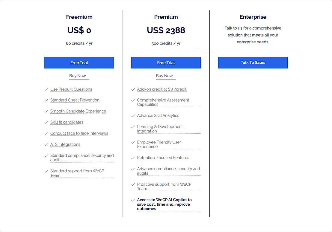 Pricing screenshot
