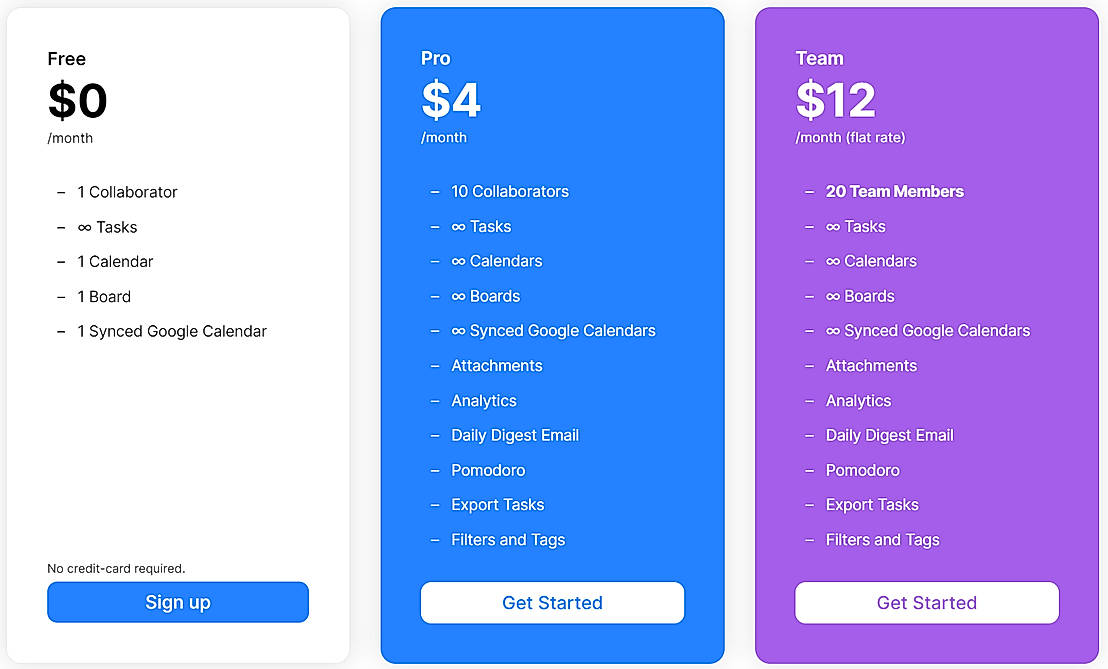 Pricing screenshot