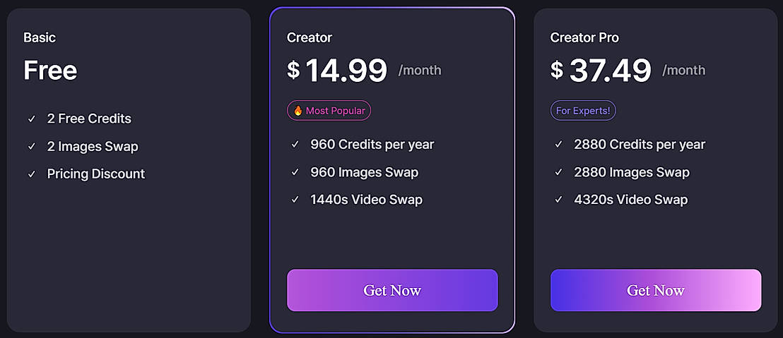 Pricing screenshot