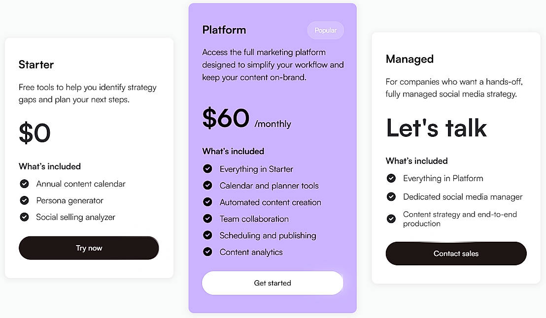 Pricing screenshot