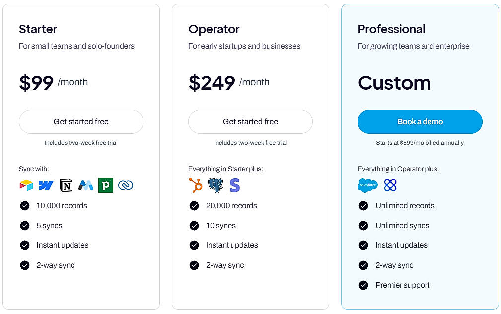 Pricing screenshot