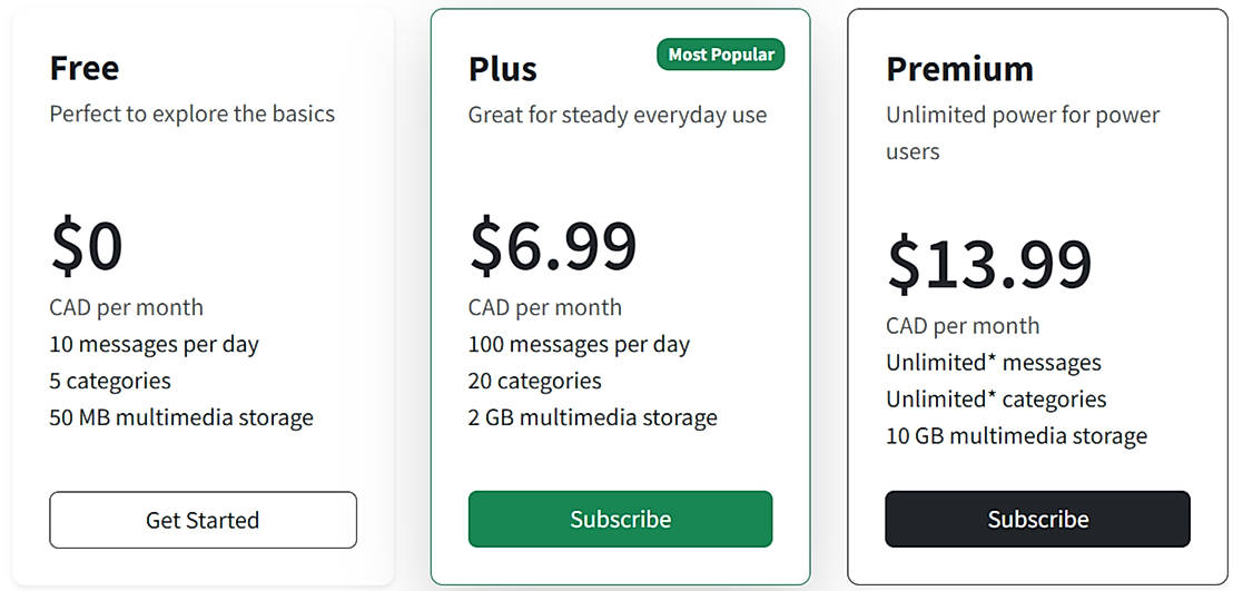 Pricing screenshot