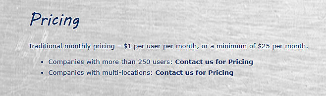 Pricing screenshot