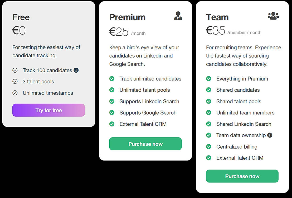 Pricing screenshot
