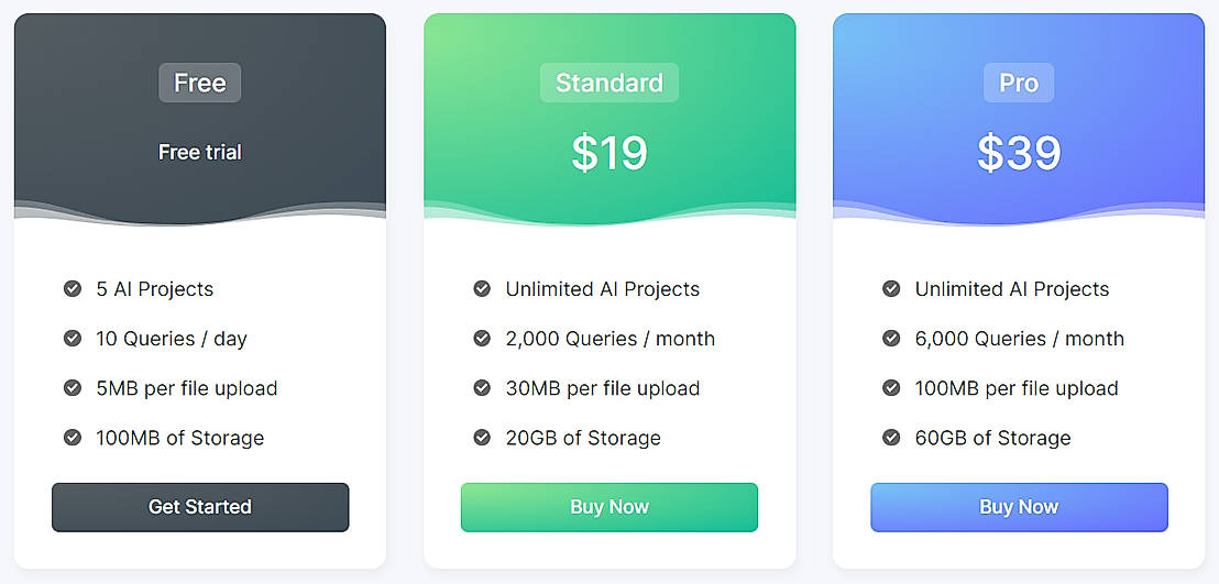 Pricing screenshot
