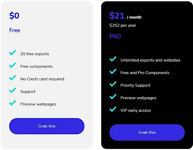 Pricing screenshot