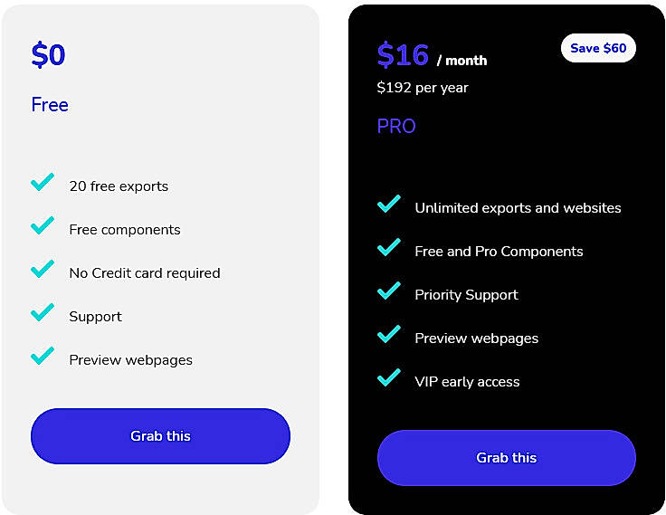 Pricing screenshot