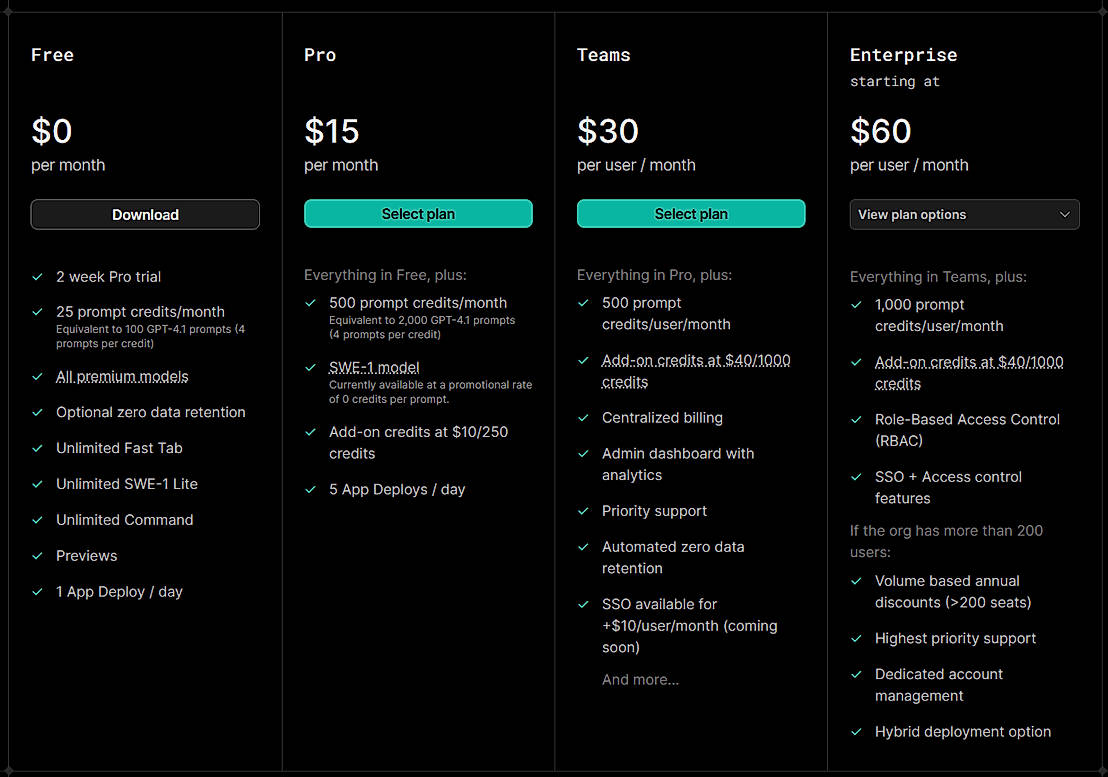 Pricing screenshot