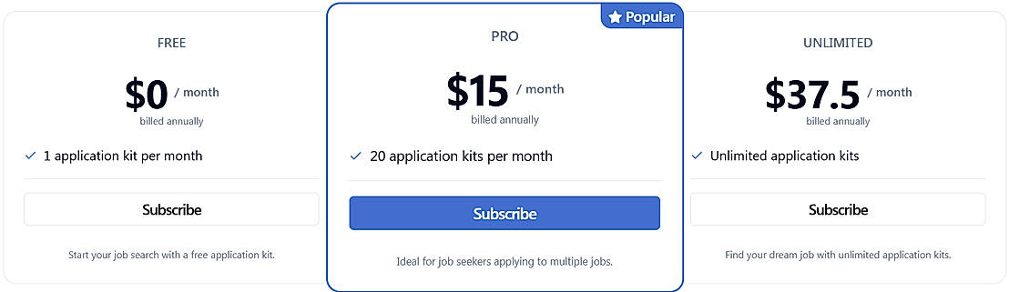 Pricing screenshot