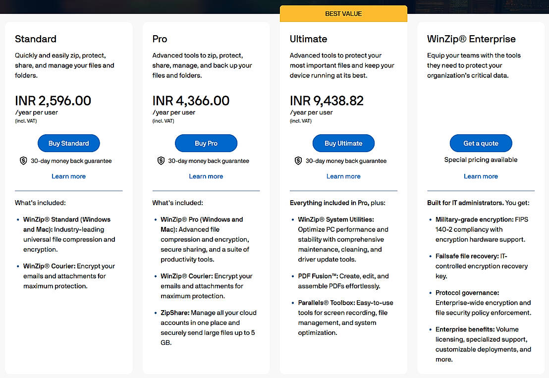 Pricing screenshot