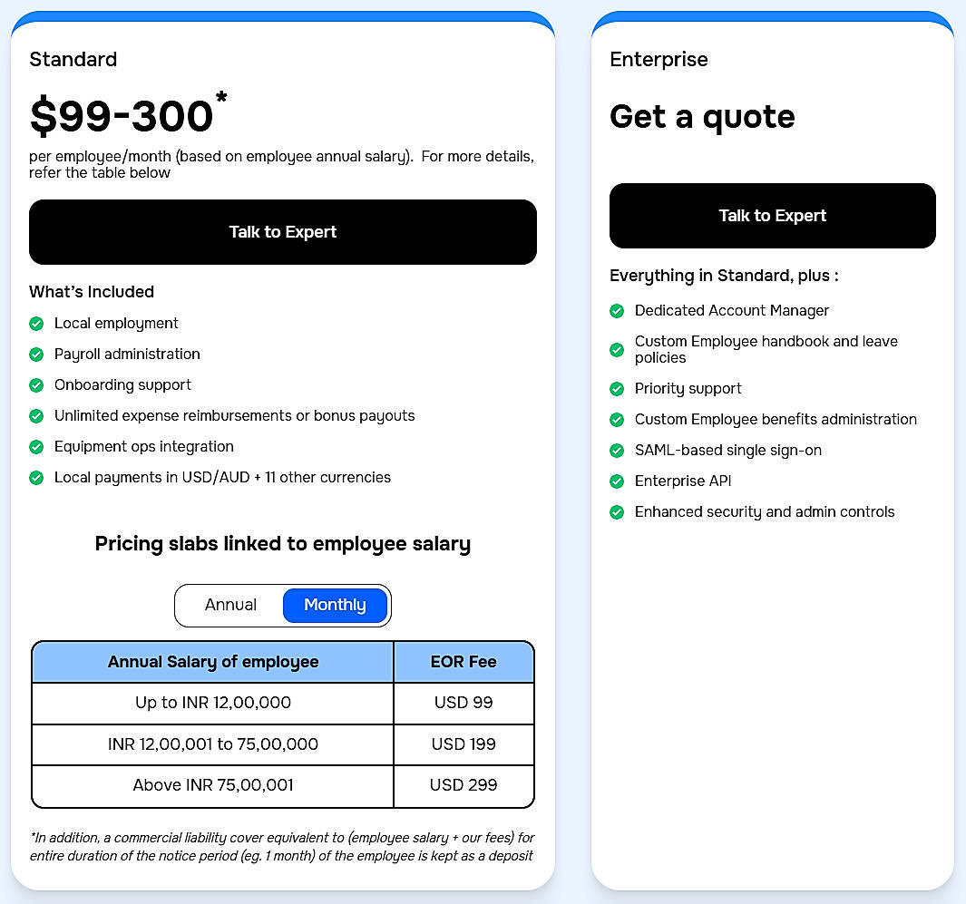 Pricing screenshot