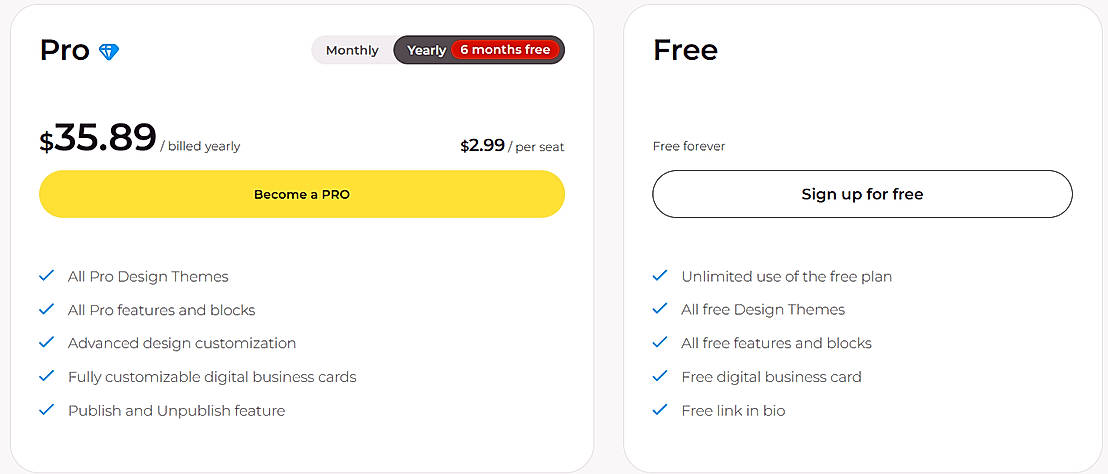Pricing screenshot