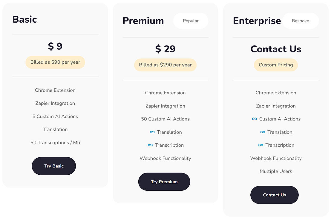 Pricing screenshot