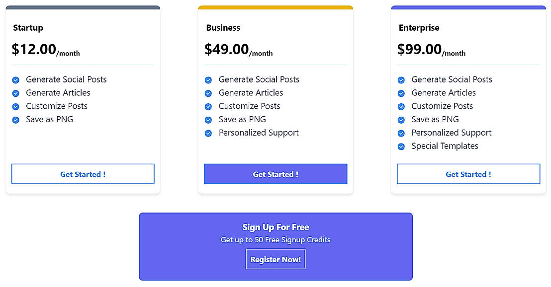 Pricing screenshot