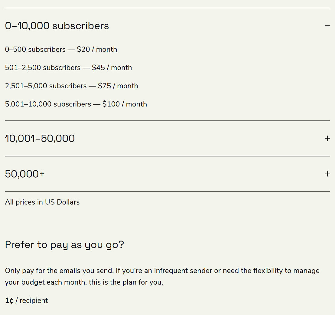 Pricing screenshot