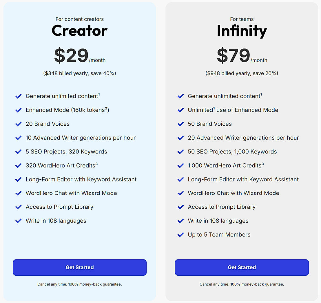 Pricing screenshot