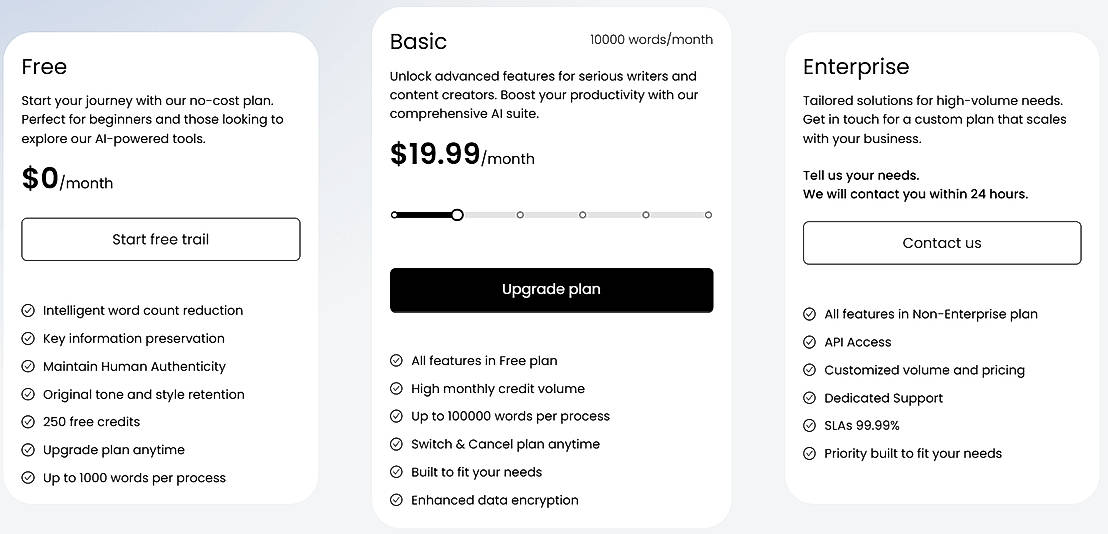 Pricing screenshot
