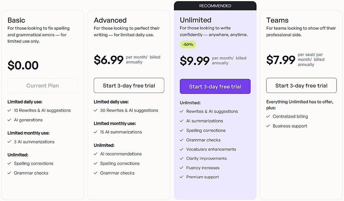 Pricing screenshot