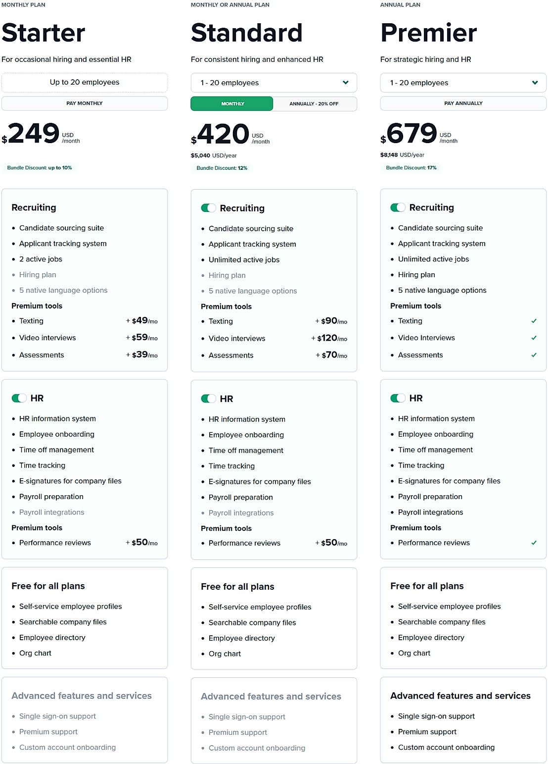 Pricing screenshot