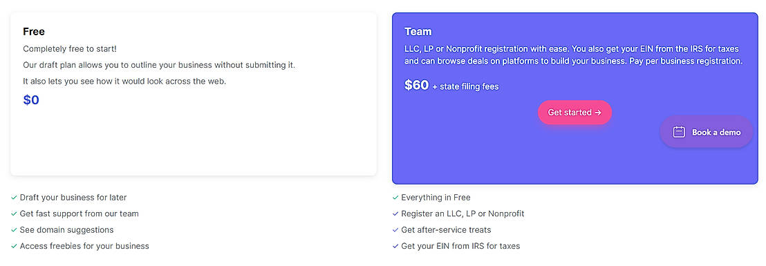 Pricing screenshot