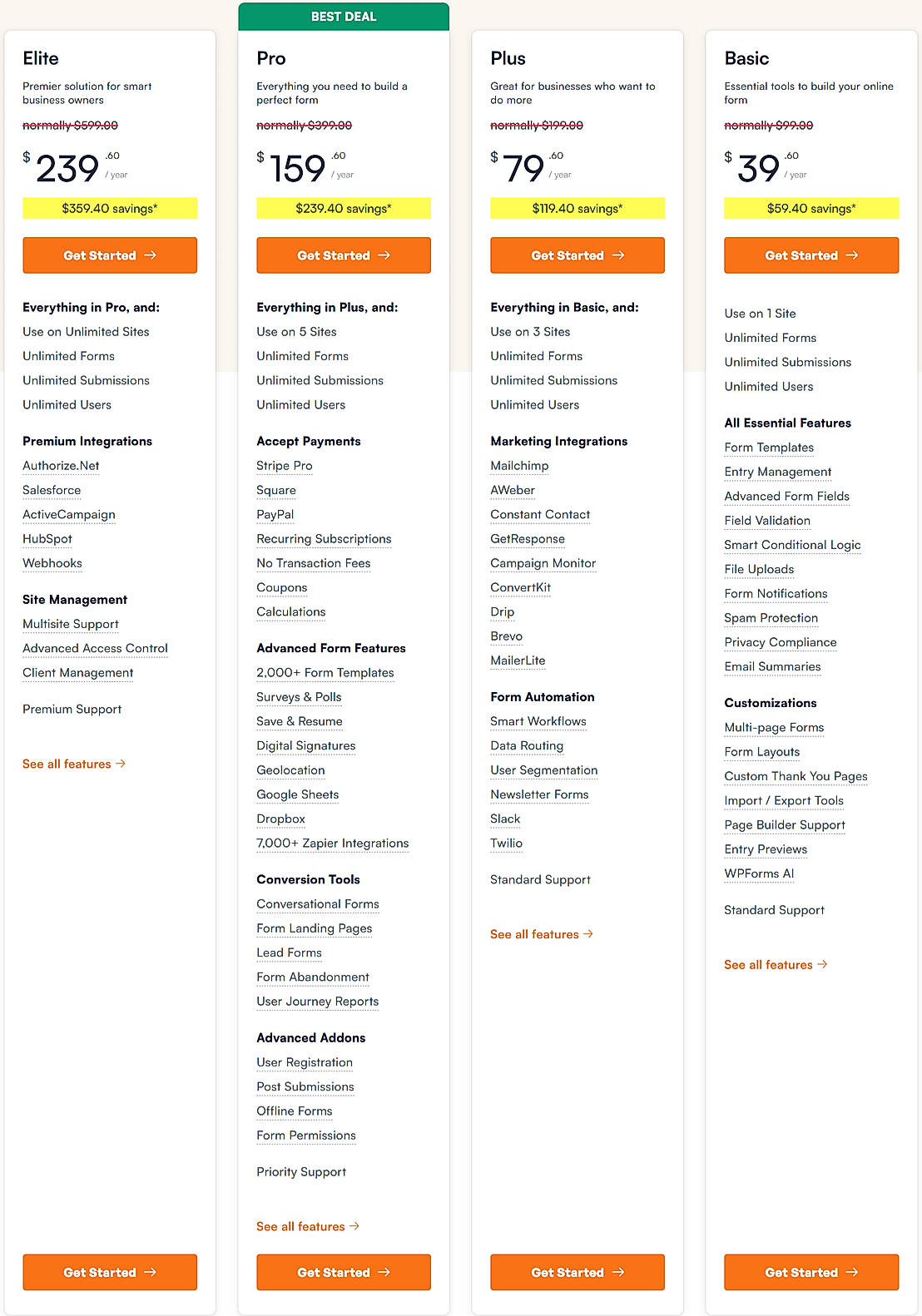 Pricing screenshot