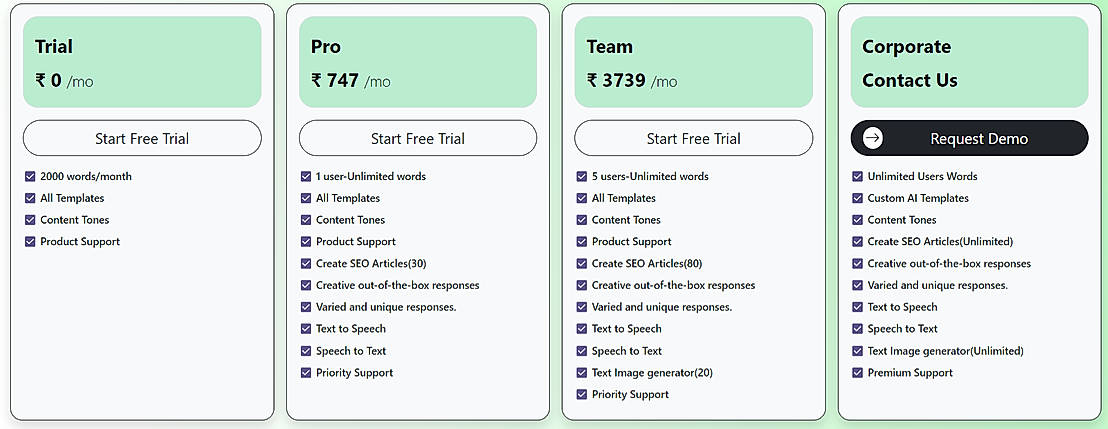 Pricing screenshot