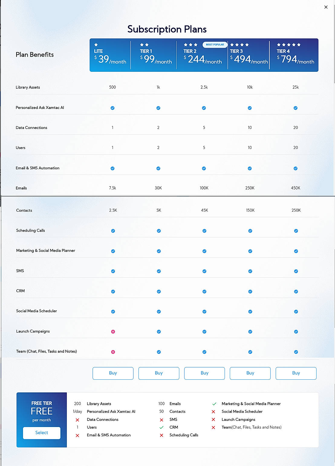 Pricing screenshot