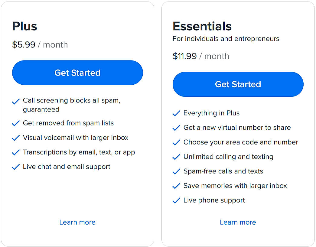 Pricing screenshot