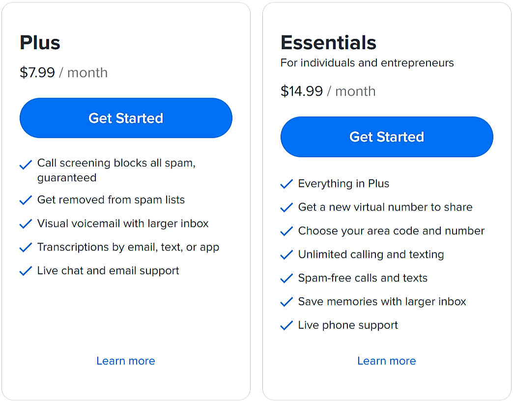 Pricing screenshot