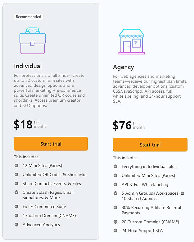 Pricing screenshot