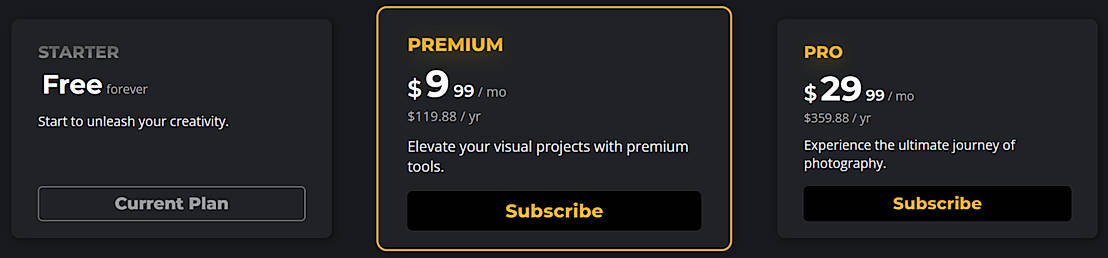 Pricing screenshot
