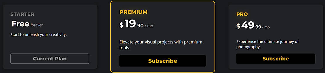 Pricing screenshot