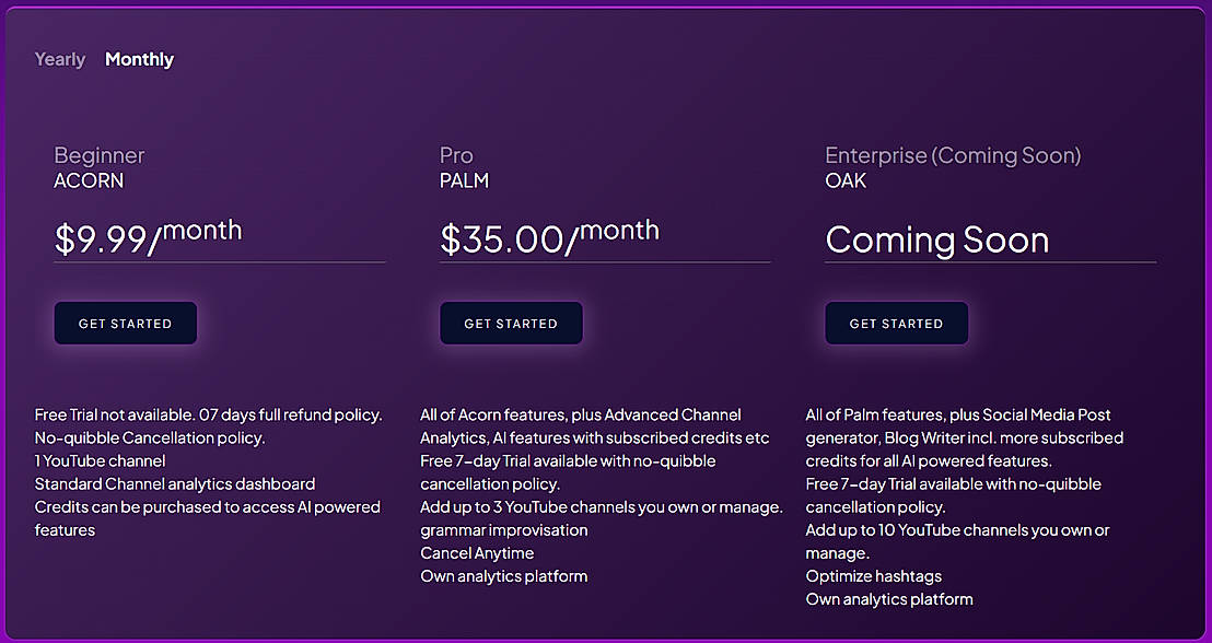 Pricing screenshot