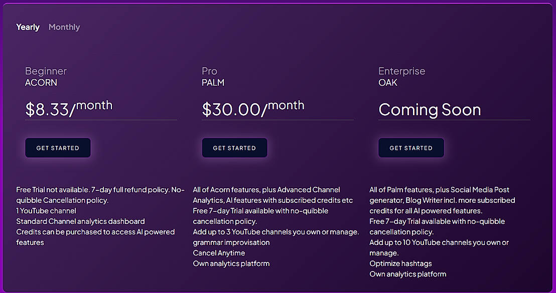 Pricing screenshot