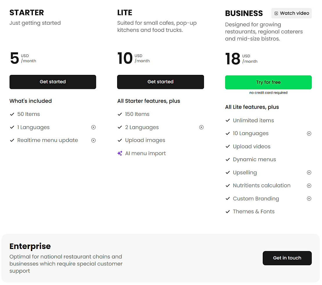 Pricing screenshot