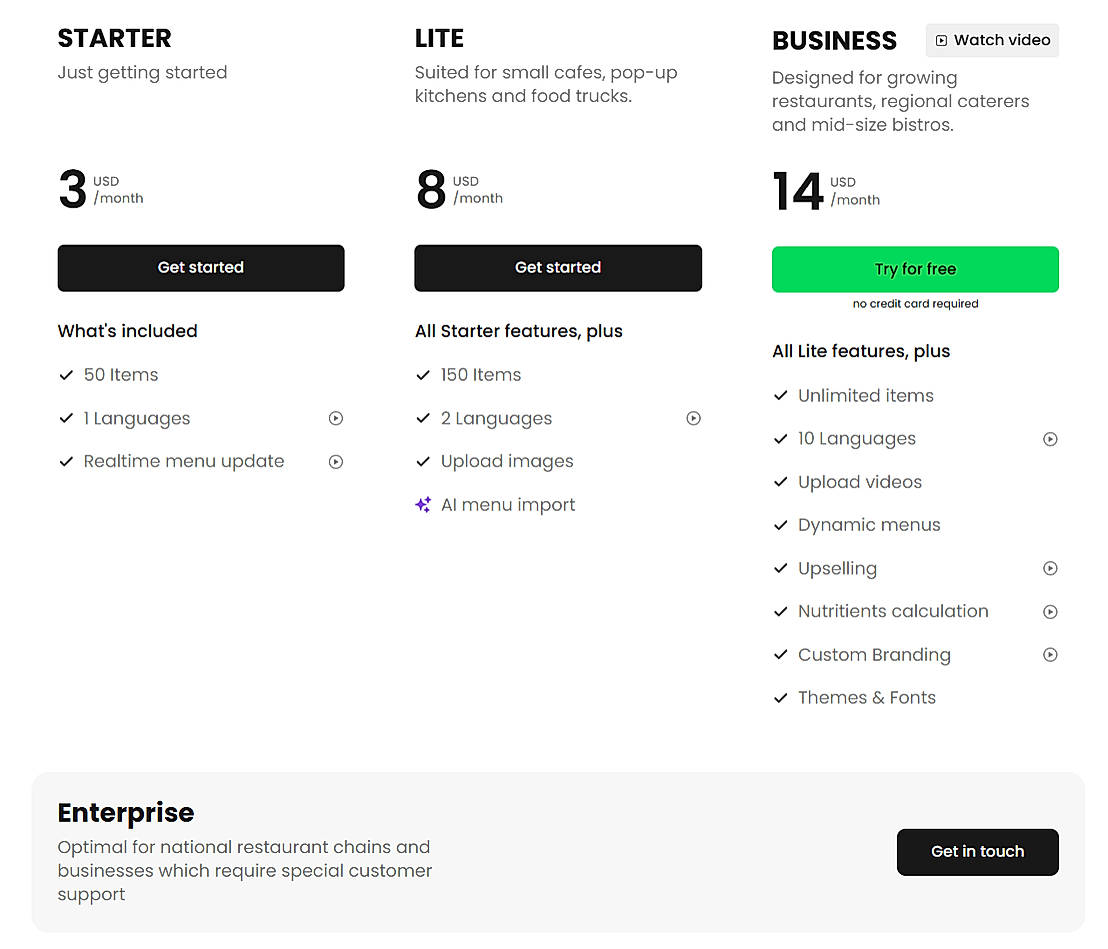 Pricing screenshot
