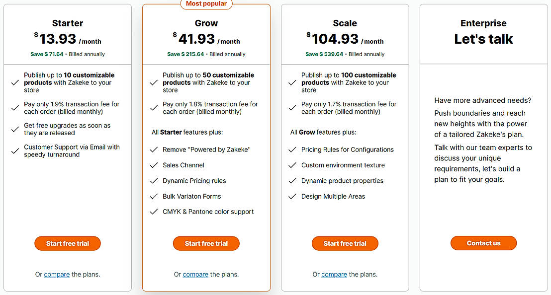 Pricing screenshot