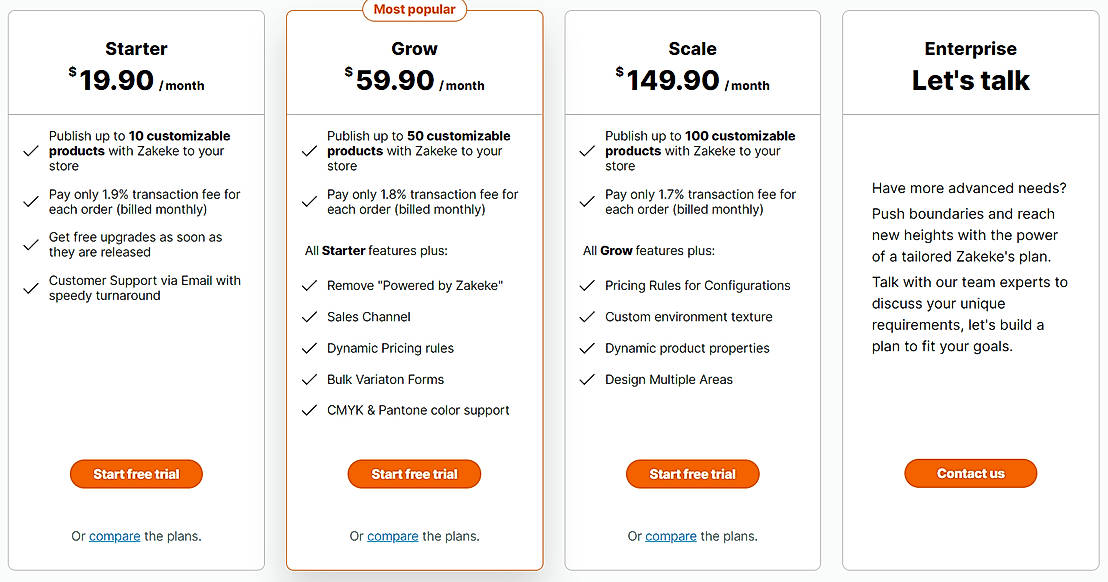 Pricing screenshot