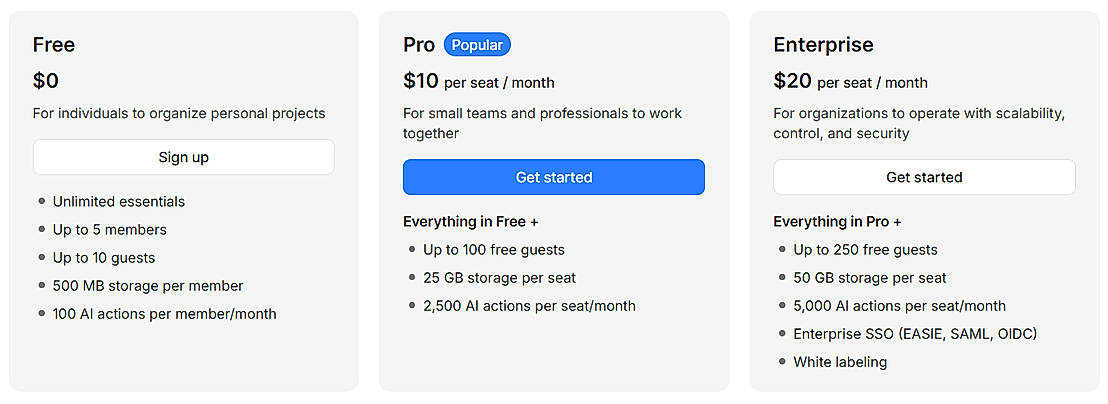 Pricing screenshot