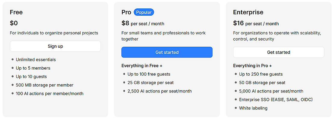 Pricing screenshot